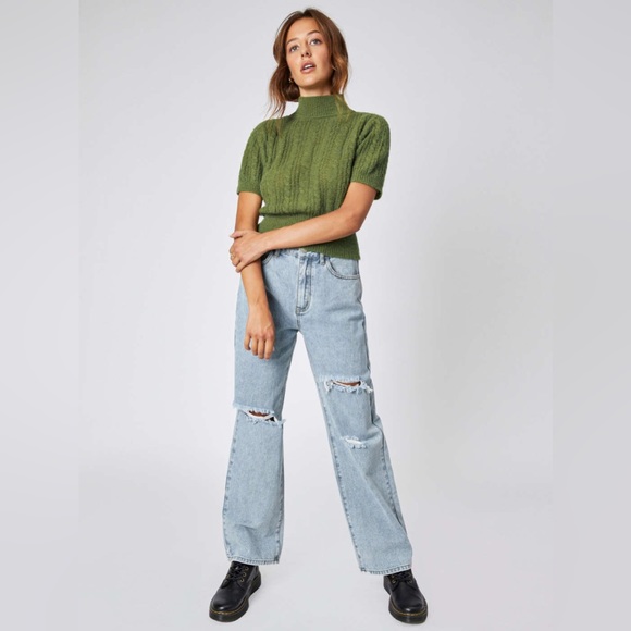 Wool-blend texture high neck sweater shirt (Matcha Green) Small - Picture 6 of 7